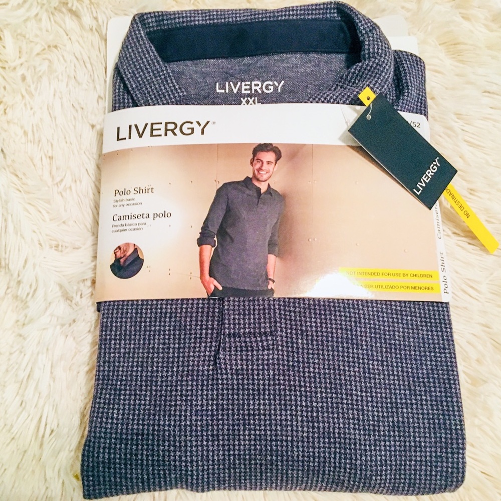 Men’s houndstooth long-sleeve polo shirt -NWT, XXL